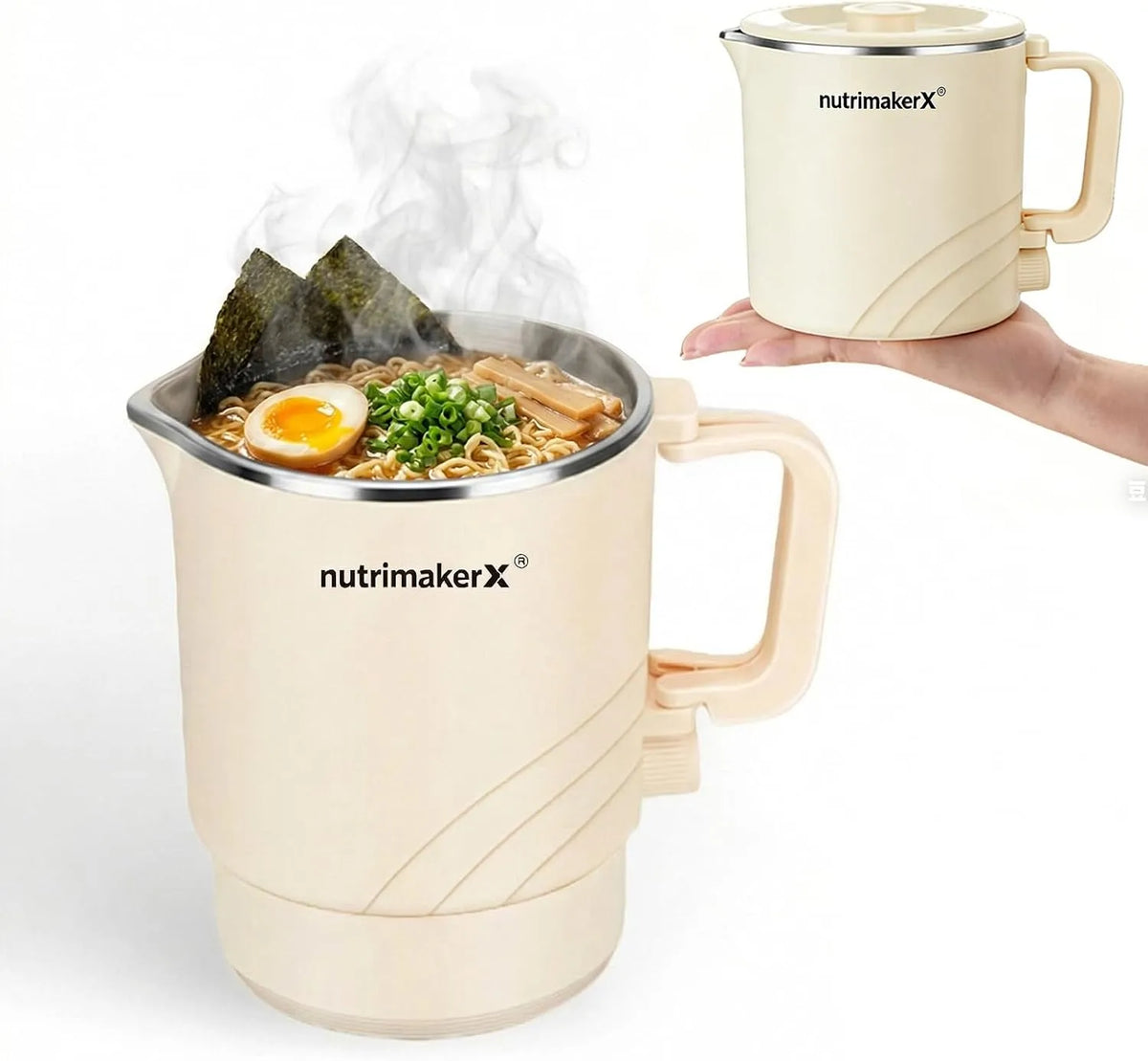 Snelkookpan, draagbaar, voor ramen en pasta, kleine pan met zelfverwarming, voor slaapkamer, reizen en kantoor, compacte snelkookpan