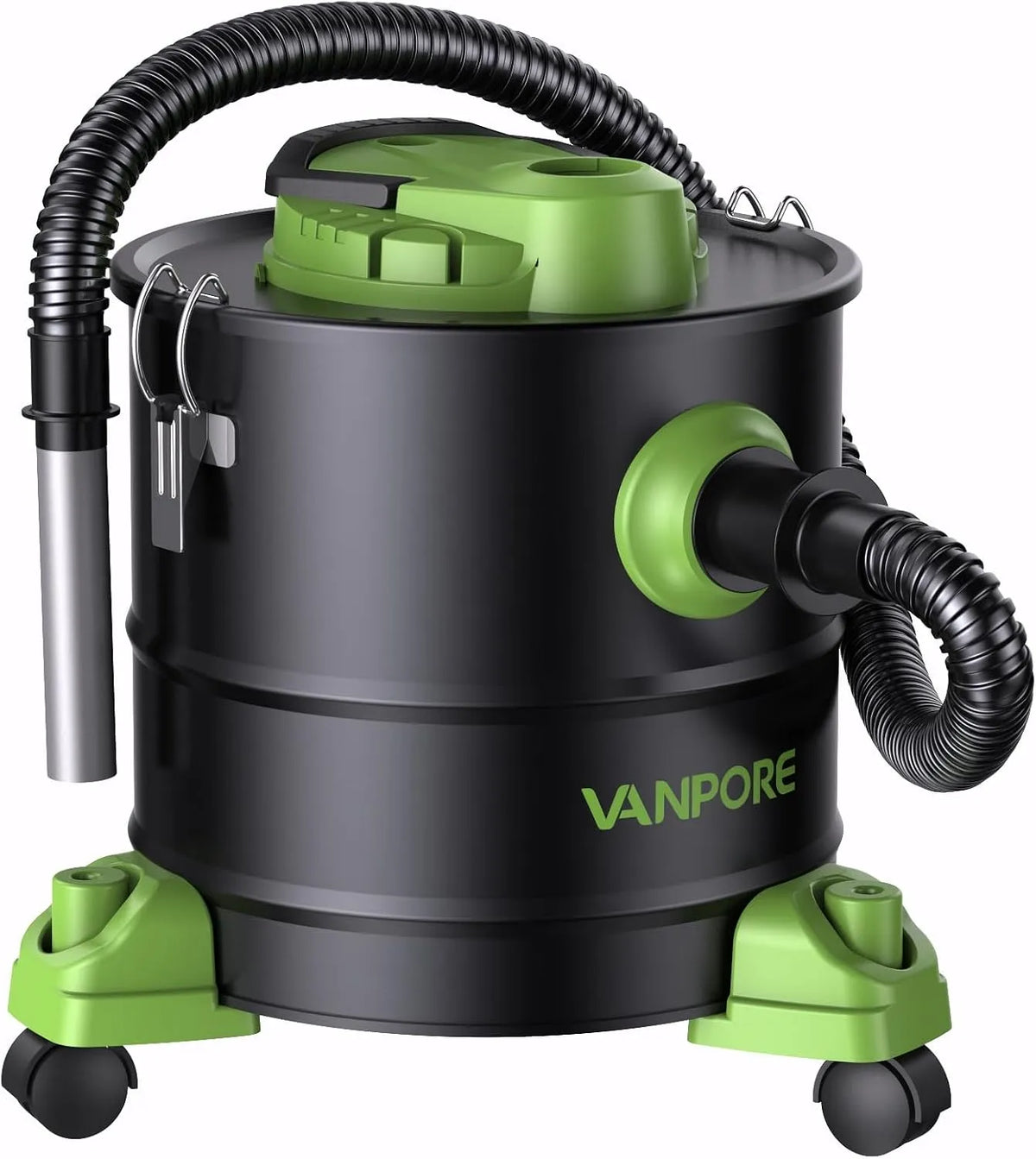 20 liter aszuiger met 1200 W zuigkracht en rolvoet met 1200 W, HEPA-filter, aluminium en groen