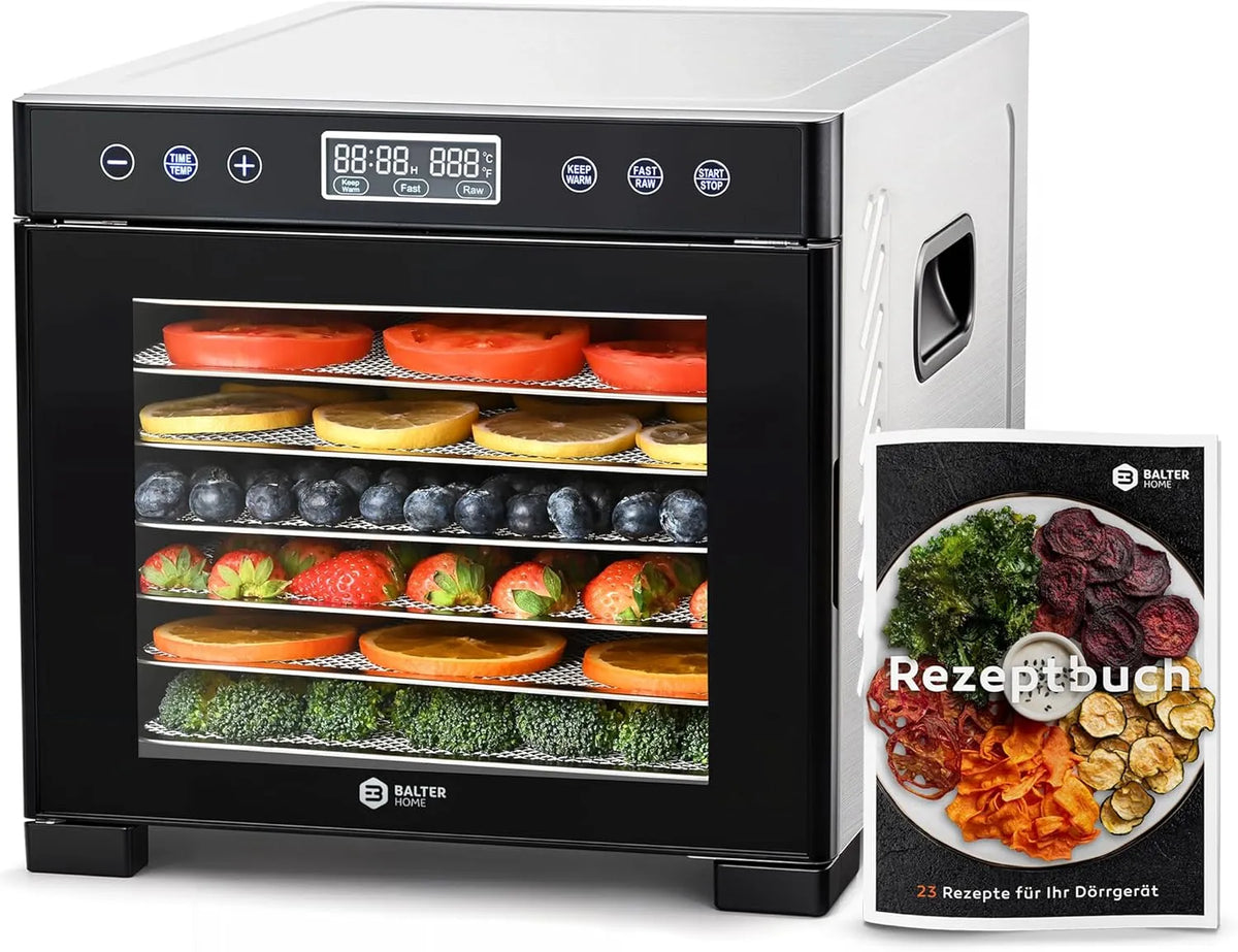 Apparaat, 600 W, RVS, droogapparaat met 7 vakken, 35°-75°C, timer tot 48 uur, BPA-vrij, dehydrator, fruitdroger, warmhoudfunctie
