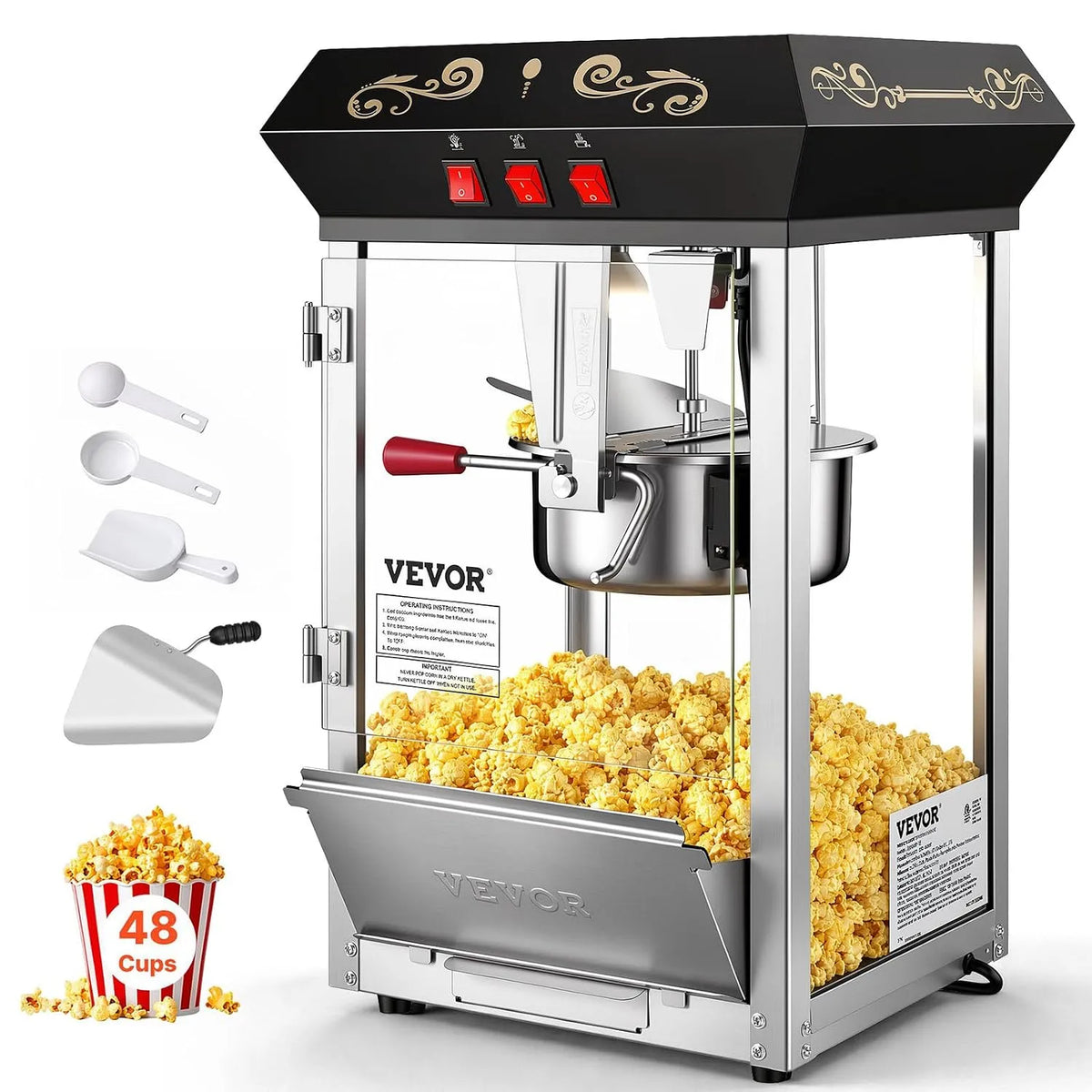 Waterkoker met 850 W, 226,8 g, aluminium en zwart, 850 W popcornpoppermachine