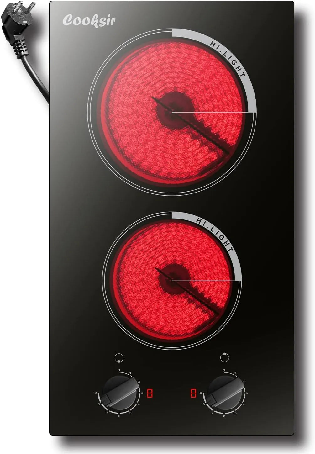 Kookplaat met 30cm Autarks Domino inbouwkookplaat, 9 vermogensregeling, 3000 W, 2 onafhankelijke draaiknop en met stekker