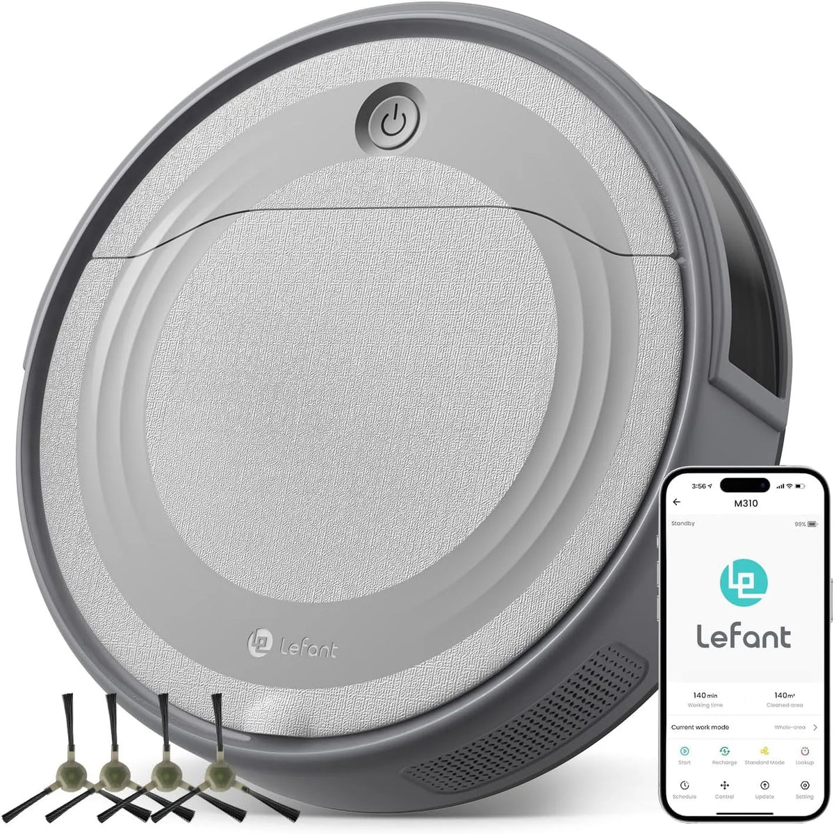 Robotstofzuiger M310G met 4500 Pa, 180 minuten, wifi, 550 ml, 180 m2, oplaadstation, HEPA-filter en geluidsarme werking