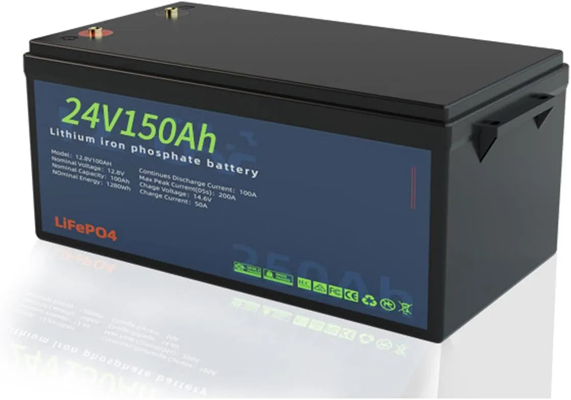 24V, 6V, 24V 150Ah 3,84kWh Deep Cycle LiFePO4-batterij Ingebouwd 100A BMS 2000+ cycli voor zonne-energie/energieopslagsysteem/camper/maritiem/25,6V