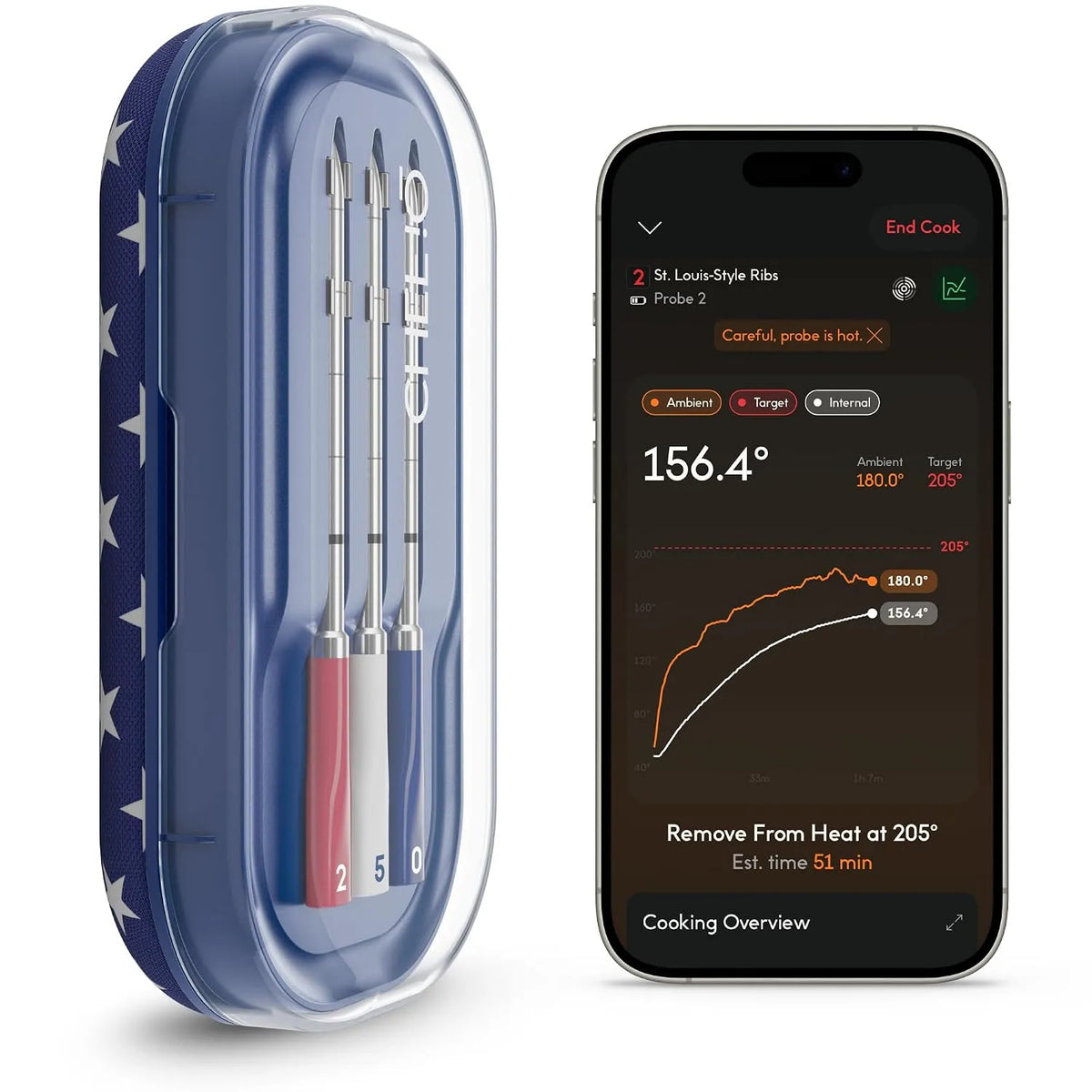Barbecue, Chef iQ, WiFi onbeperkt bereik, 1500 graden Fahrenheit Kluis, Blauw Rood Wit Slimme Draadloze Vleesthermometer, BBQ, Grill, Oven, Roker, 3