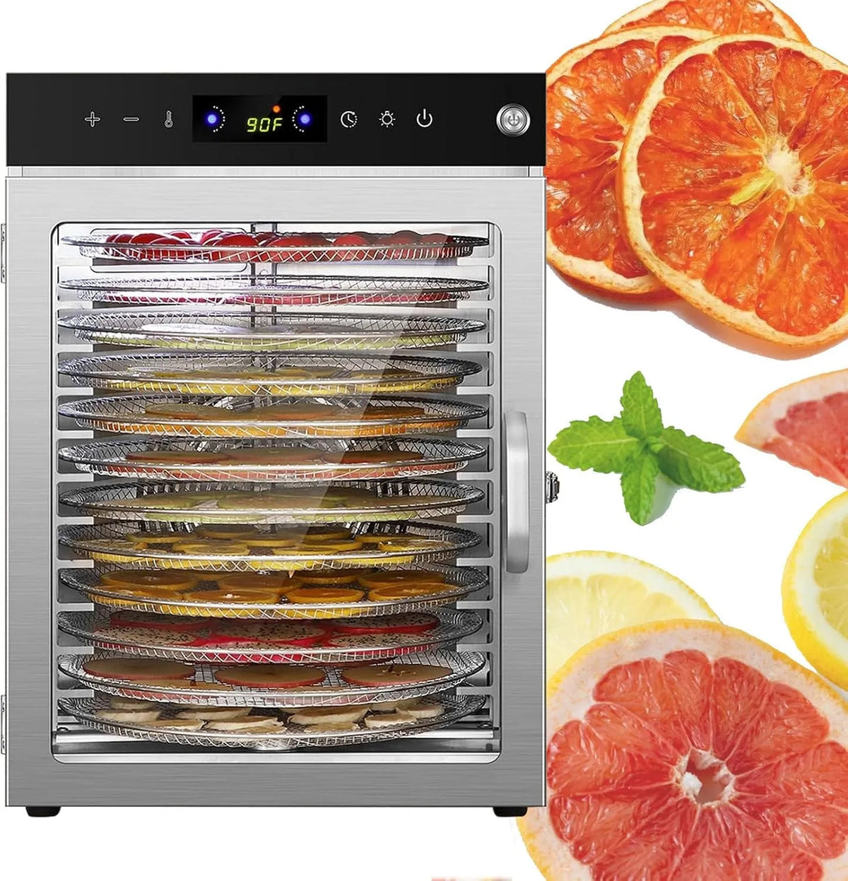 Droger met 24 uur, 30 x 30 cm, 90 °C, 48 dB, 800 W, 18 inch, timer en digitaal display