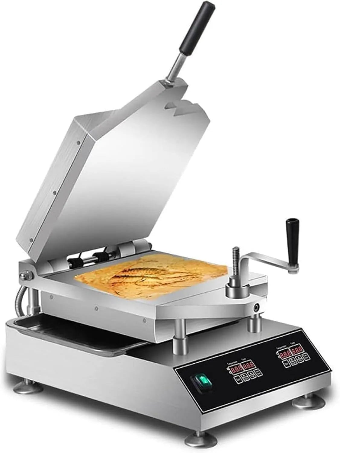 Senbei Maker Machine met 30 x 30 cm, 36 x 51 x 32 cm, 299 °C, 2800 W, regelbare thermostaat en aluminium