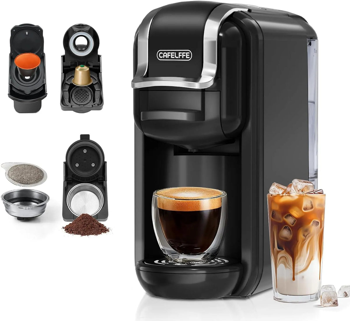 Espressomachine, MK603, 4-in-1, model Erp2, energiebesparend, waterreservoir 0,6 l, DG*, ESE en koffiepoeder, zwart