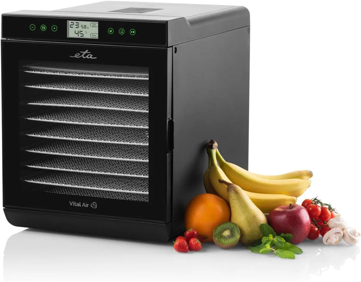 Droger, 35 - 70 °C, lcd-display en 10 roestvrij stalen droogroosters, Air Flow technologie