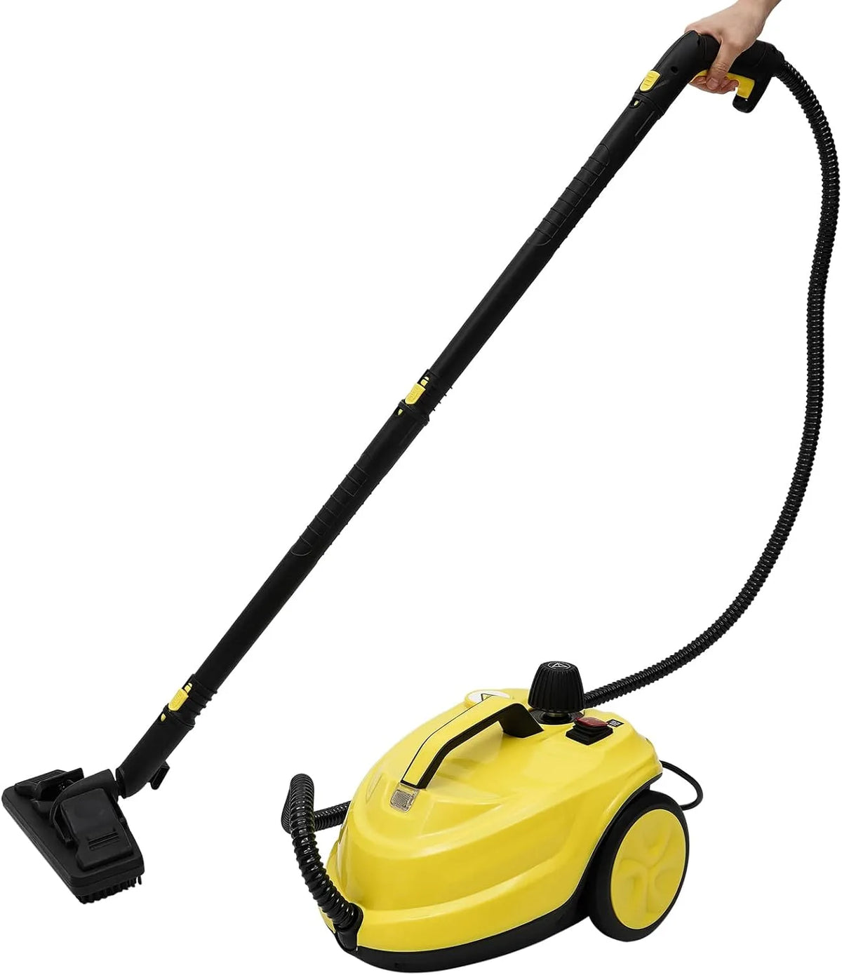 Stoomreiniger met 2000 W, 1,8 l, waterreservoir, RVS, hogedrukstoom, 13 accessoires en geel