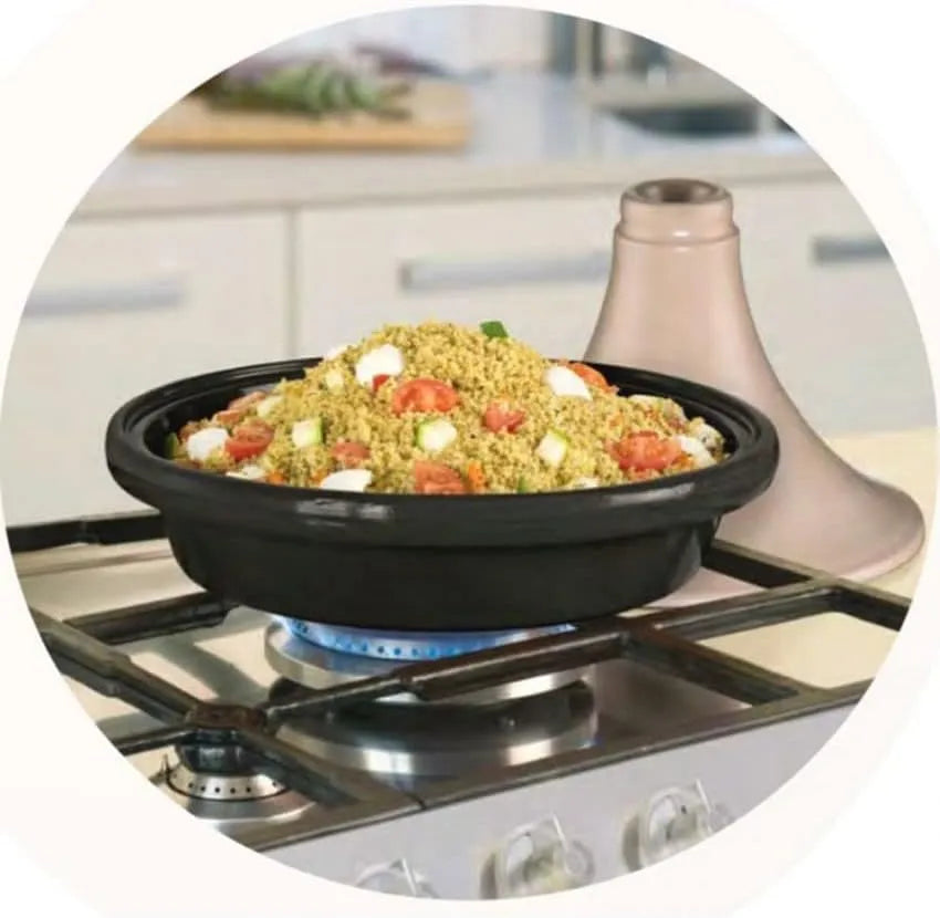 Tajine, 6-8 personen, D 32 cm, 8 uur, zwart, crème, Familie kooktajine