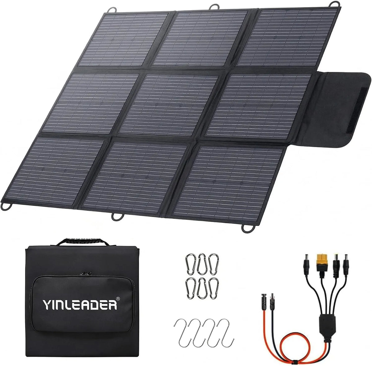 Zonnepaneel, Yinleader 300 W opvouwbaar CPC zonnepaneel, 2 m kabel + 1 m adapterset, camper en outdoor, met 4 S-haken voor camping, krasbestendig