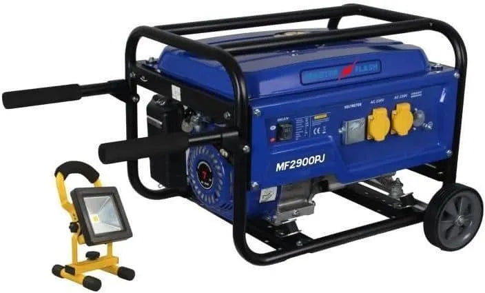 MASTER FLASH Elektrogengroep benzine 2800 W + bouwplaatsspot 150 W met 2800 W en 150 W
