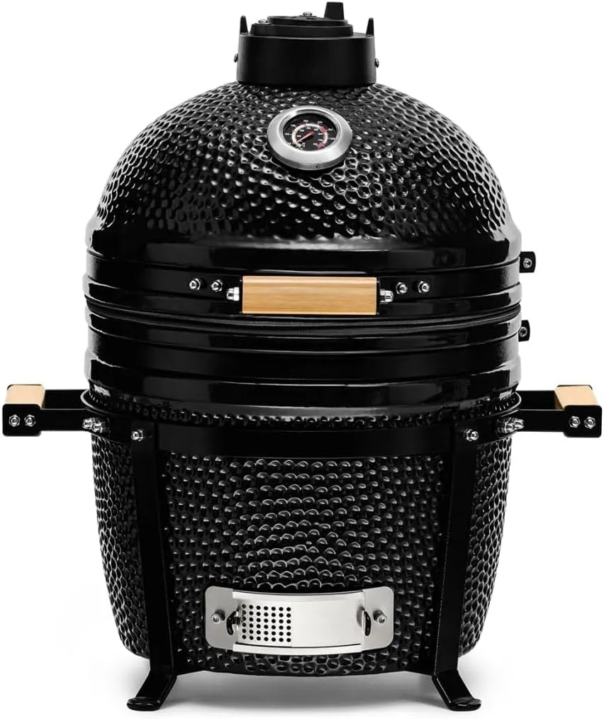 Barbecue, 15 inch 40 cm Minimo, roken en bakken I Kamado Barbecue Draagbare Oven en roker met standaard, Zwart I Kamado BBQ Houtskool Grill I Egg BBQ