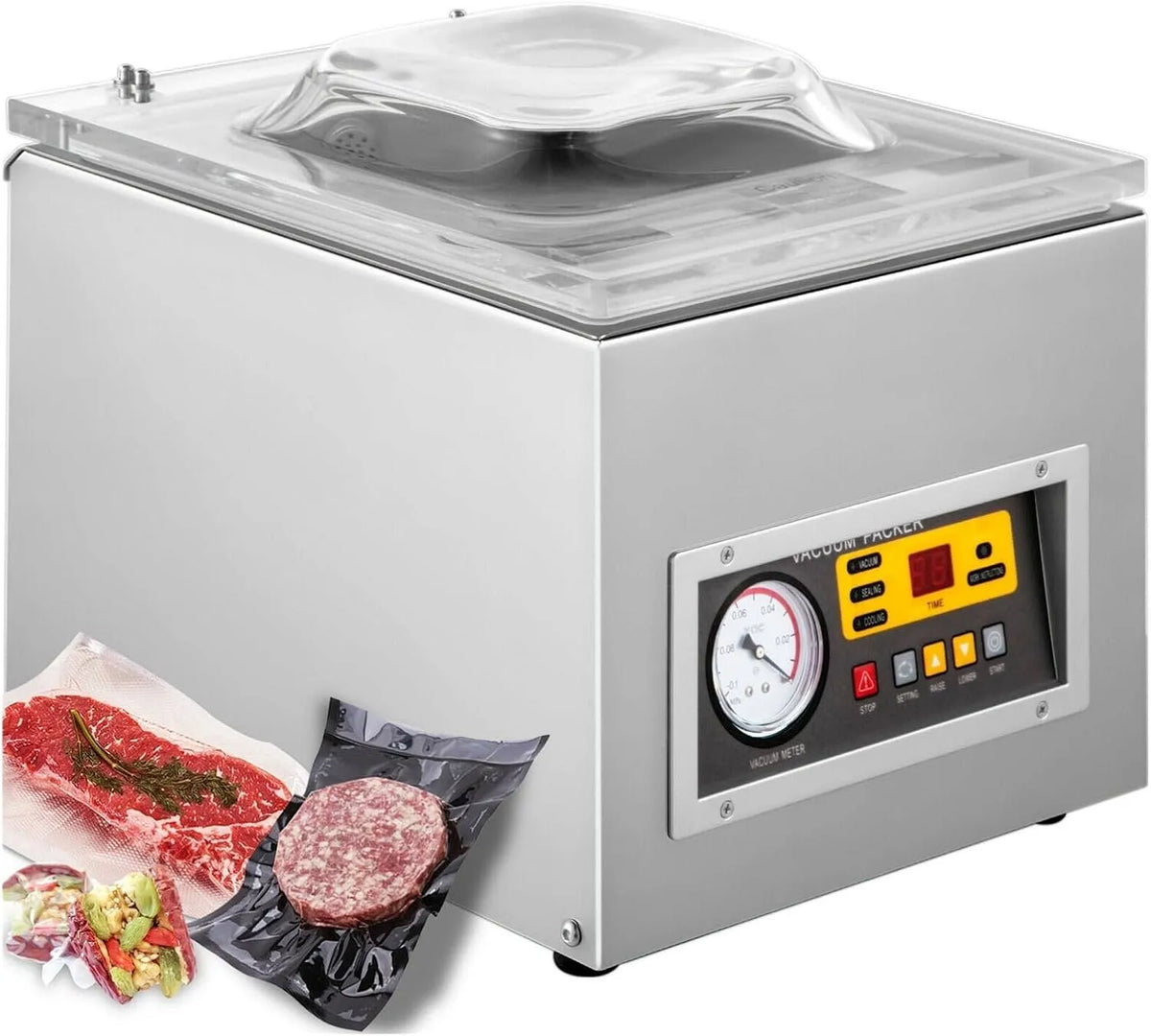 Vacuümsealer DZ-260S met 120 W, 330 x 275 x 50 mm, 0,12 KW, RVS en transparant