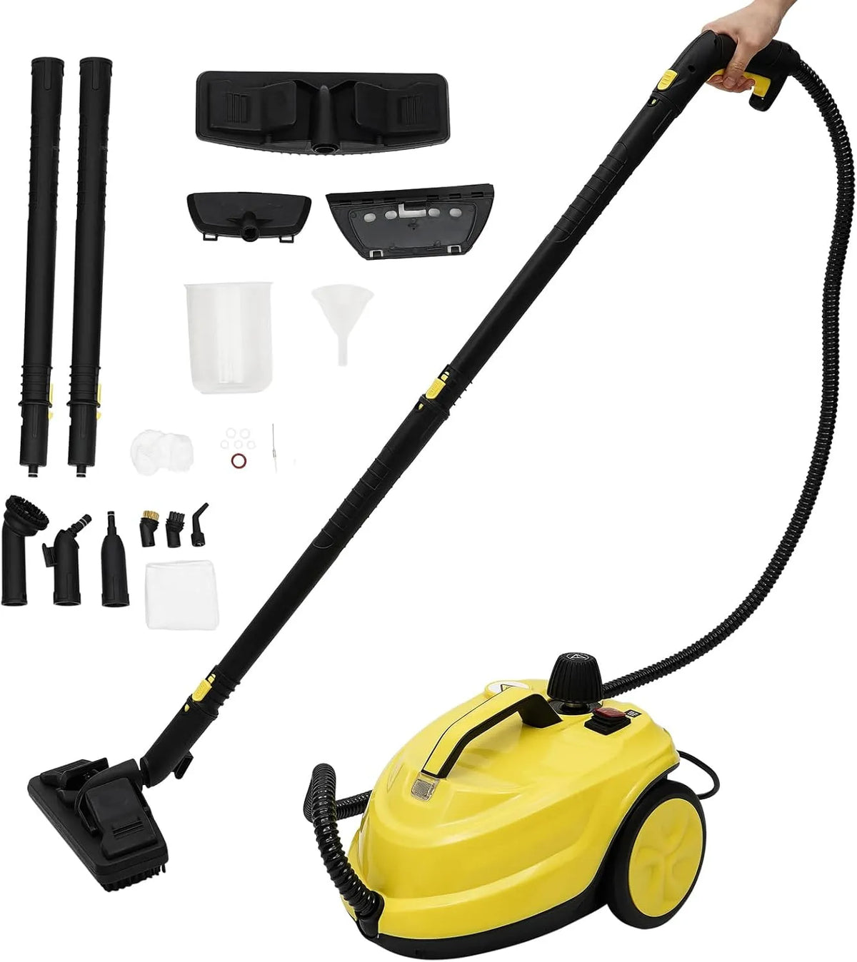 Stoomreiniger met 2000 W, 1,8 l, 5 bar, 8 minuten, 320 °C, 150 ml, 50 minuten en RVS